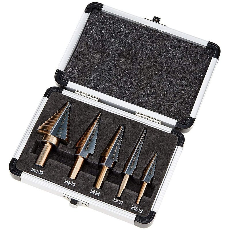 Zhushan 5pcs Step Drill Bit Set,High Speed Step Drill Bit, HSS Cobalt Multiple Hole 50 Sizes Titanium Step Drill Bit with Aluminum Case - Image 2